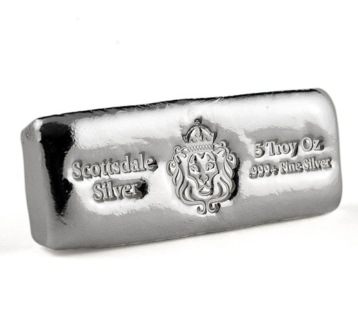 stříbrný litý slitek 5 oz Scottsdale Mint
